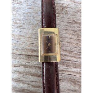 Vintage Seiko Quartz Rectangular Ladies Watch Brown Leather Strap Runs New Batte